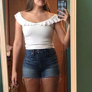 White off the shoulder ruffle top